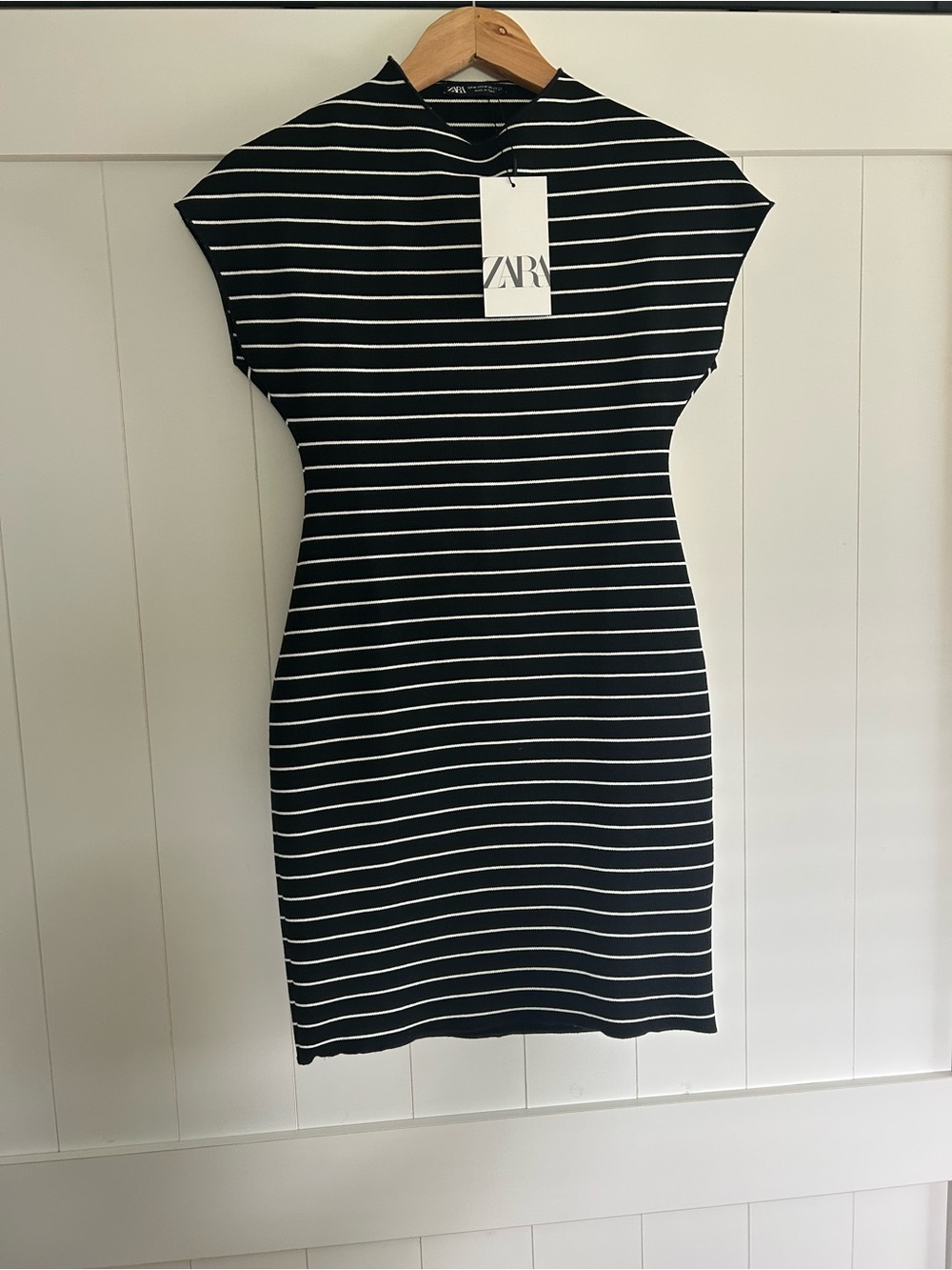 NWT Zara Black and White Striped Bodycon Mini Dress